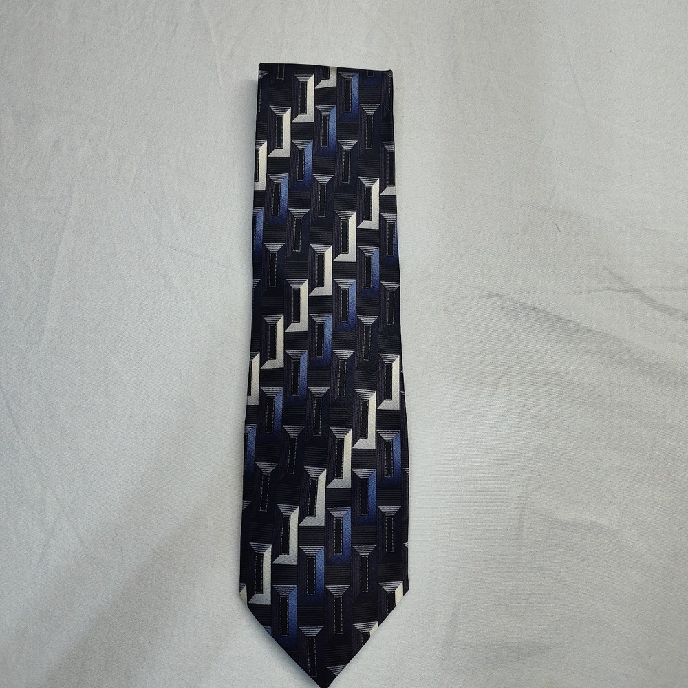 Giorgio Brutini silk neck tie geometric blue black silver career traditional
